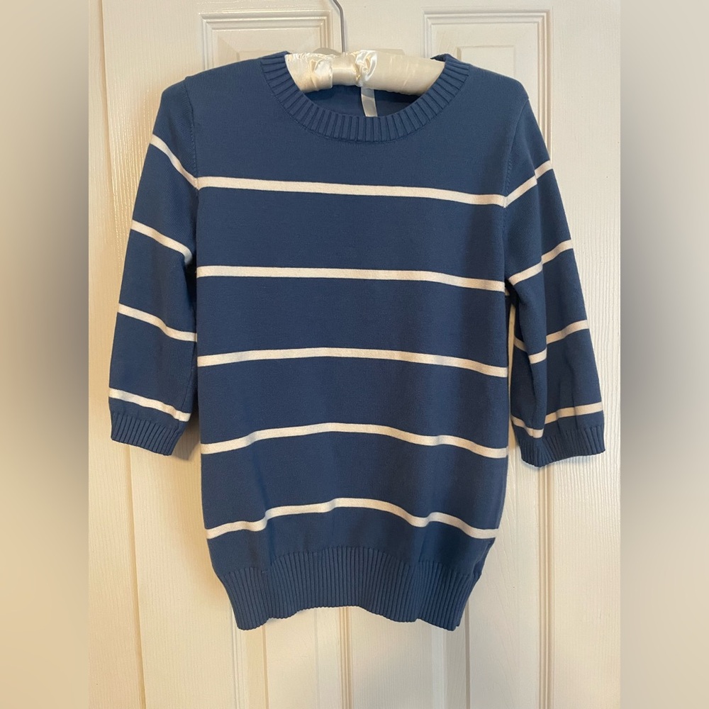 Blue and White Striped Crewneck Sweater